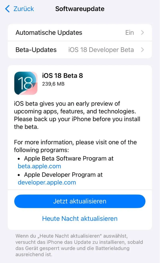 黄石苹果手机维修分享苹果 iOS / iPadOS 18 开发者预览版 Beta 8 发布 